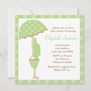 Green Polka Dots Umbrella Mam Baby shower Kaart