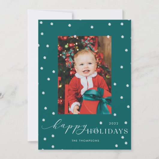 Green Pompom Polka Dot Photo Holiday Card Kaart (Voorkant)