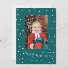 Green Pompom Polka Dot Photo Holiday Card Kaart