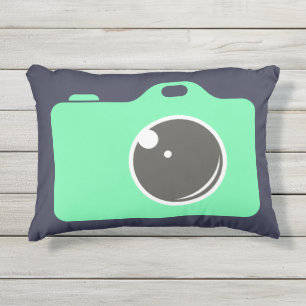 Green Pop Art Camera Blue Buitenkussen