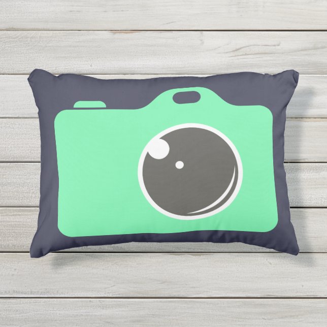 Green Pop Art Camera Blue Buitenkussen (Voorkant)