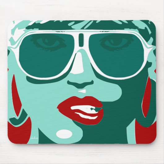 Green Pop Art  dameszonnebrillen Rode Lippen Muismat (Voorkant)