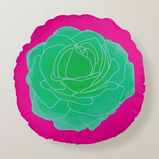 Green Pop Art Roos Rond Kussen (Voorkant)