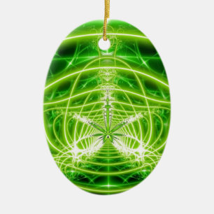 Green Pot Leaf Fractal Keramisch Ornament