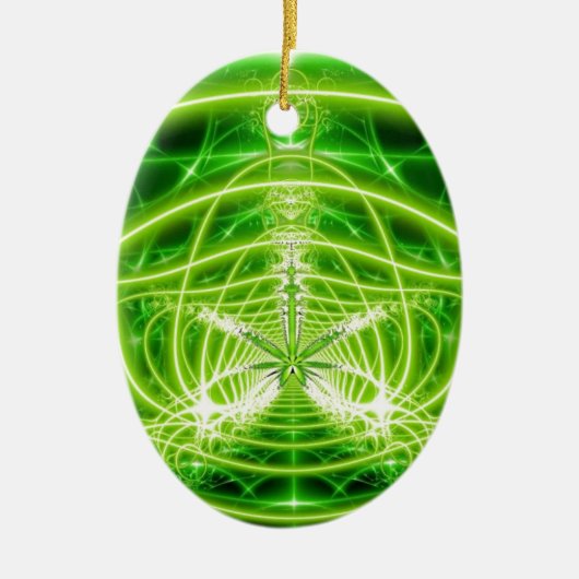 Green Pot Leaf Fractal Keramisch Ornament (Voorkant)