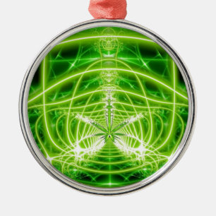 Green Pot Leaf Fractal Metalen Ornament