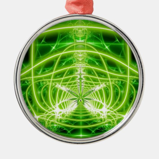 Green Pot Leaf Fractal Metalen Ornament (Voorkant)