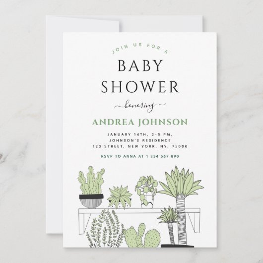 Green Potted Planten Plant Lover Baby shower Kaart (Voorkant)