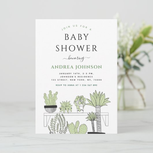 Green Potted Planten Plant Lover Baby shower Kaart (Staand voorkant)