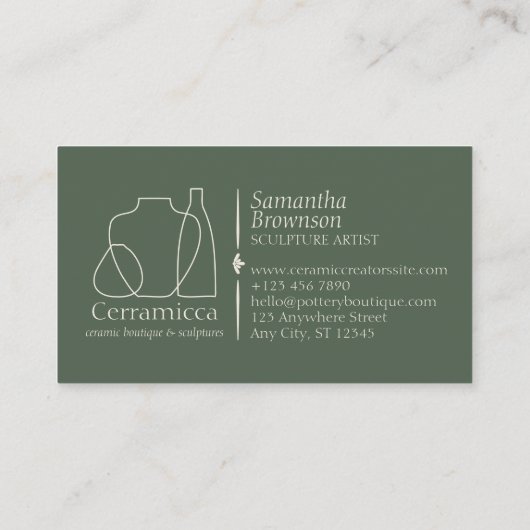 Green Pottery Vase Ceramic Caring Instruction Visitekaartje (Achterkant)