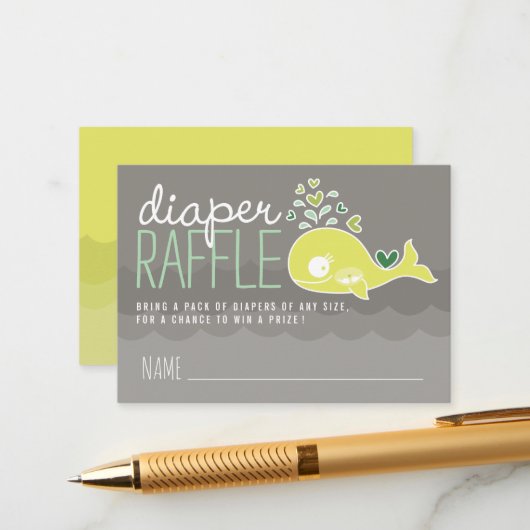 Green Pregnant Mam Whale Diaper Raffle Tickets Informatiekaartje (Voorkant / Achterkant in situ)