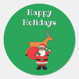 Green Prettige feestdagen African Santa Claus Ronde Sticker