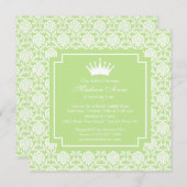Green Princess Crown Birthday Party Invitation Kaart (Voorkant / Achterkant)