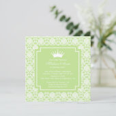 Green Princess Crown Birthday Party Invitation Kaart (Staand voorkant)