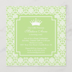 Green Princess Crown Birthday Party Invitation Kaart