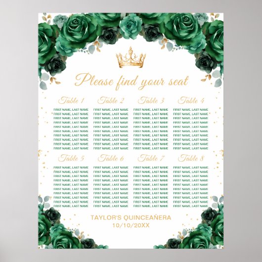 Green Princess Quinceañera 8 tafels Zithoek Poster (Voorkant)