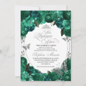 Green Princess Tiara Butterfly Quinceanera Kaart (Voorkant)
