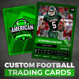 Green Pro American Football Player Trading Kaart Contactkaartje