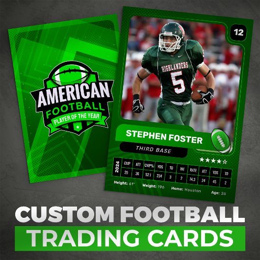 Green Pro American Football Player Trading Kaart Contactkaartje