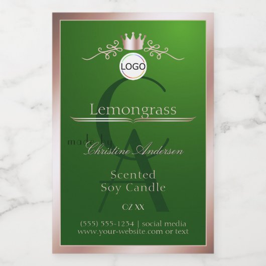 Green Product Label Rose Gold Frame Logo Monogram Voedselcontainer Etiket (Enkel label)