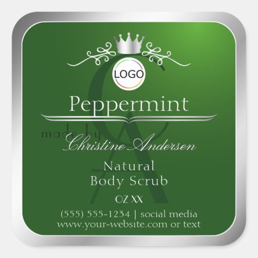 Green Product Label Silver Frame Logo and Monogram (Voorkant)
