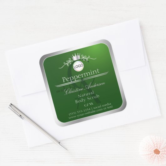 Green Product Label Silver Frame Logo and Monogram (Envelop)