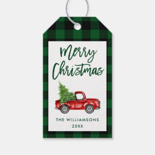 Green Pset Brush Script Kerstmis  Truck Cadeaulabel