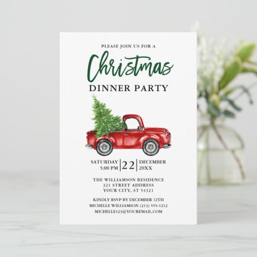 Green Pset Brush Script Truck Kerstparty Kaart (Staand voorkant)