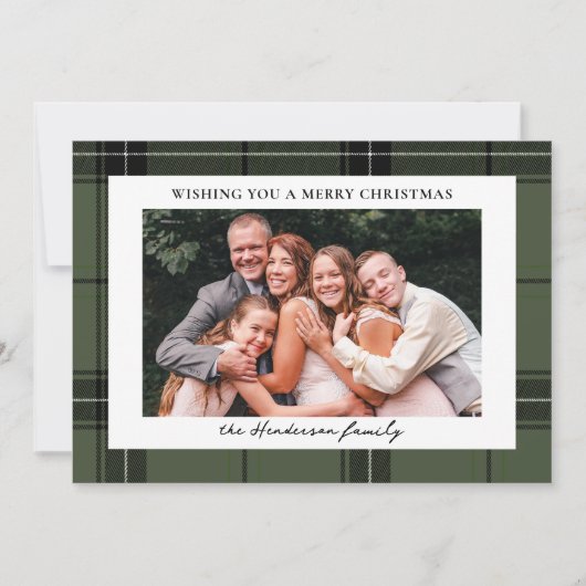 Green Pset Custom Two Horizontal Photo Kerstmis Feestdagenkaart (Voorkant)