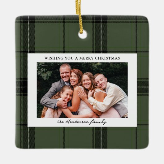Green Pset Custom Two Horizontal Photo Kerstmis Keramisch Ornament (Voorkant)
