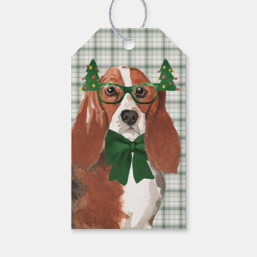 Green Pset en Basset Hound Hondenliefhebber Kerstm Cadeaulabel (Voorkant)