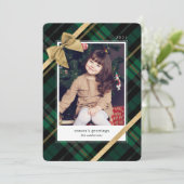 Green Pset Gift Wrapped & Gold Bow Cadeau Foto Feestdagenkaart (Staand voorkant)