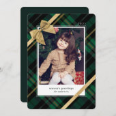 Green Pset Gift Wrapped & Gold Bow Cadeau Foto Feestdagenkaart (Voorkant / Achterkant)