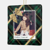 Green Pset Gift Wrapped & Gold Bow Cadeau Foto Keramisch Ornament (Links)