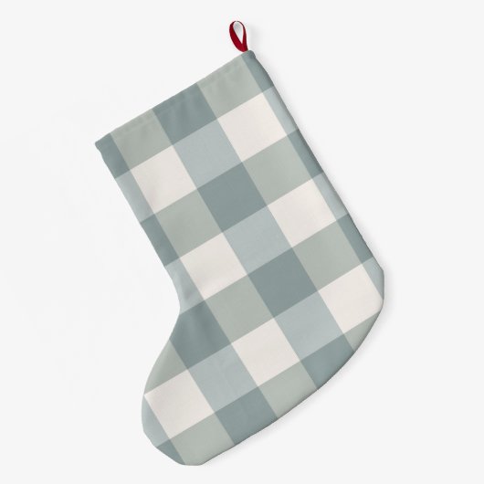 Green Pset Gingham Country Farmhouse Simple Grote Kerstsok (Achterkant (Hangend))