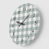 Green Pset Gingham Country Farmhouse Simple Grote Klok (Hoek)