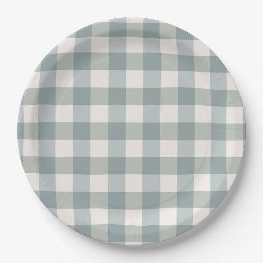 Green Pset Gingham Country Farmhouse Simple Papieren Bordje (Voorkant)
