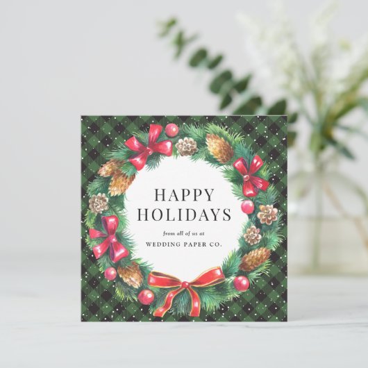 Green Pset Kerstmis met Snow Corporate Feestdagenkaart (Staand voorkant)