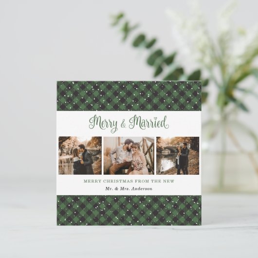 Green Pset Merry en huwelijkskerstKaart Feestdagenkaart (Staand voorkant)