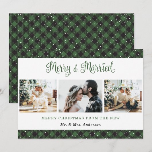 Green Pset Merry en huwelijkskerstKaart Feestdagenkaart (Voorkant / Achterkant)