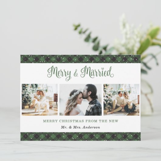Green Pset Merry en huwelijkskerstKaart Feestdagenkaart (Staand voorkant)