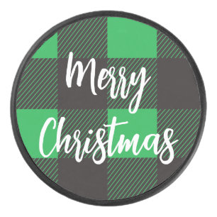 Green Pset Pattern Merry Kerstry Hockey Puck