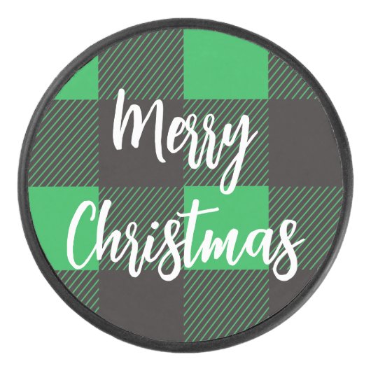 Green Pset Pattern Merry Kerstry Hockey Puck (Voorkant)