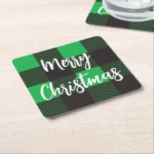Green Pset Pattern Merry Kerstry Kartonnen Onderzetters (Schuin)