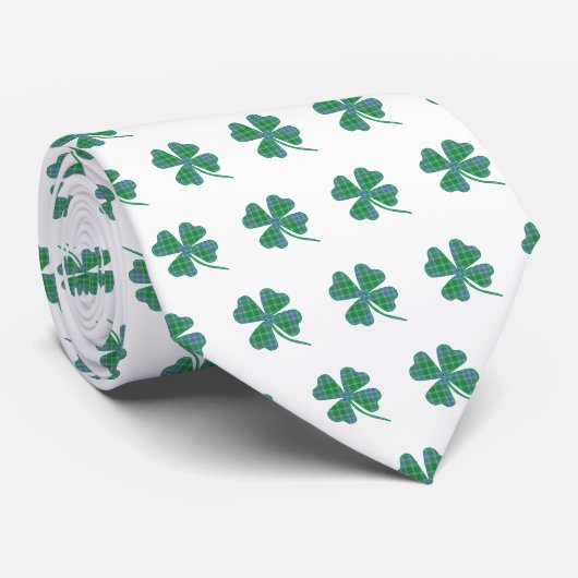 Green Pset Shamrock Four-Leaf Clover Pattern Stropdas (Opgerold)