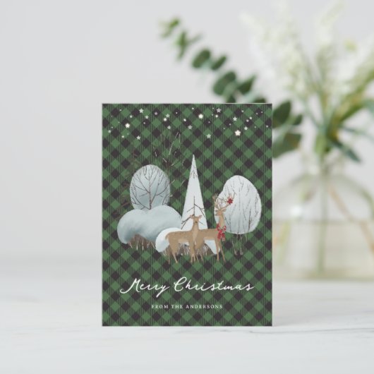 Green Pset Stars Reindeer Merry kerst Feestdagenkaart (Staand voorkant)