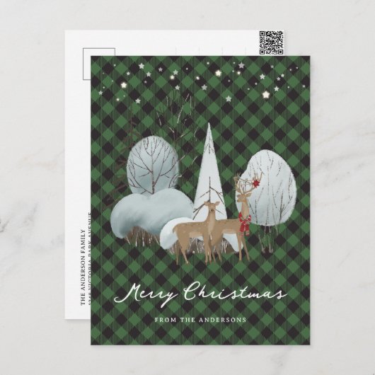 Green Pset Stars Reindeer Merry kerst Feestdagenkaart (Voorkant / Achterkant)