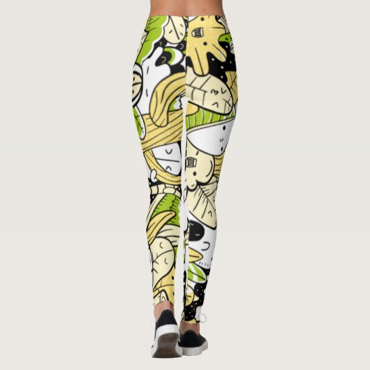 Green Psychedelic Kawaii Forest Leaf Funny Cool Leggings (Achterkant)