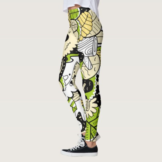 Green Psychedelic Kawaii Forest Leaf Funny Cool Leggings (Links)