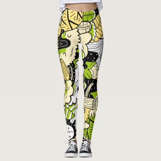 Green Psychedelic Kawaii Forest Leaf Funny Cool Leggings (Voorkant)